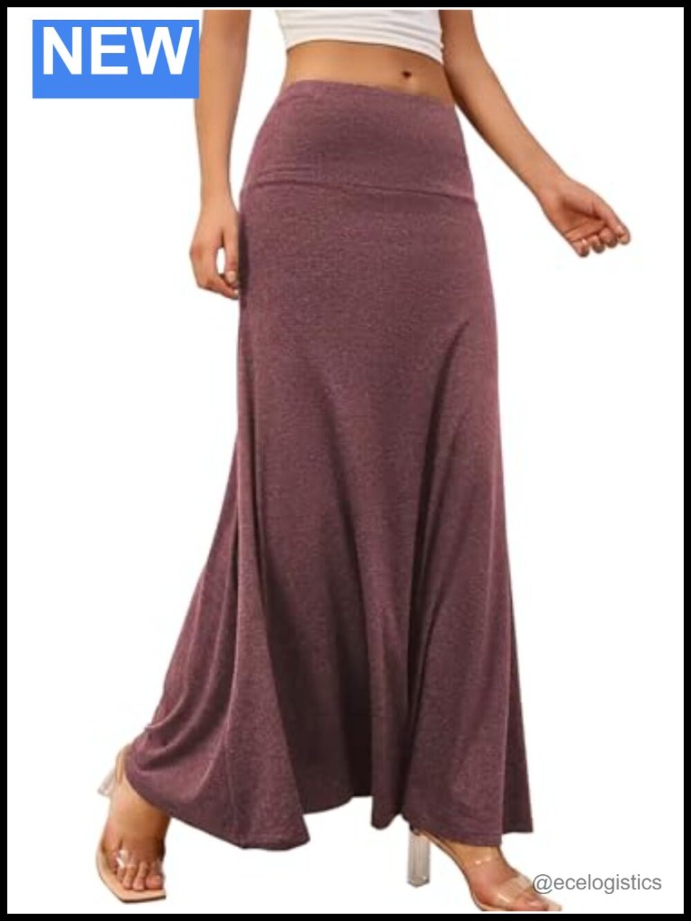 Women's Stretchy Flowy Maxi Skirt Bodycon High Rise Elastic Waist